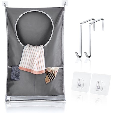 Tvättpåsar, Hängande tvättkorg med krokar i rostfritt stål och självhäftande krokar, Justerbar tvättkorg