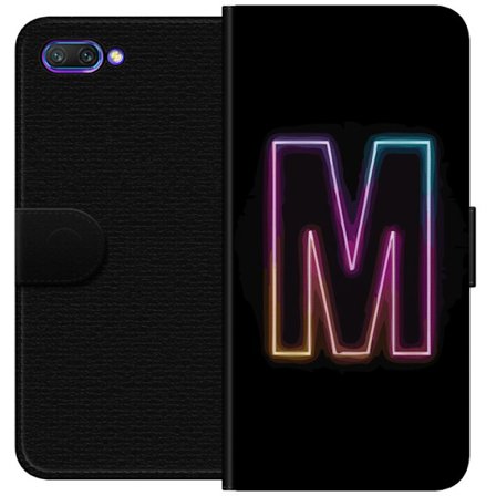 Yhteensopiva Lompakkokotelo Honor Honor 10 Neonkirjain M värinvaihtuva valotehoste mustaa taustaa vasten, moderni minimalistinen typografia vahvalla