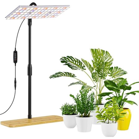 Fullspektrum LED Vekstlys med Stativ, Høydejusterbart Innendørs Plantelys, Gulvlampe med 3T/9T/12T Timer, 3 Moduser og 10 Dimmenivåer