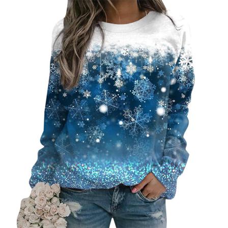 Kvinnor Color Block Pullover Snowflake Print Christmas Sweatshirt