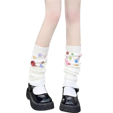 Strikkede benvarmere for kvinner 2023 Vinter Dame Jenter Fargerike Knapp Leggvarmere Søte Elastiske Sokker Strikking Y2k Tilbehør Hvit