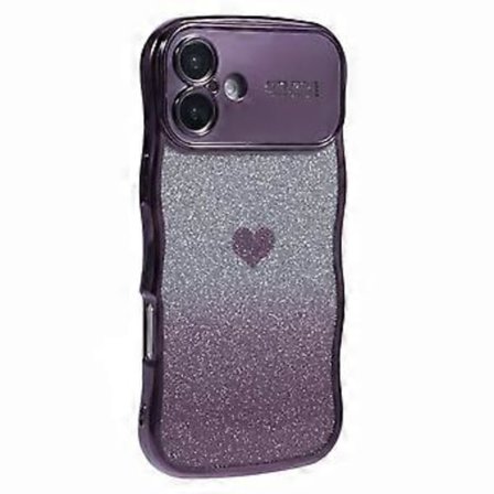 Skal till iPhone 16 Love Heart Gradient Glitter TPU Telefonfodral Elektropläterad Krullig Ram (Stil F)