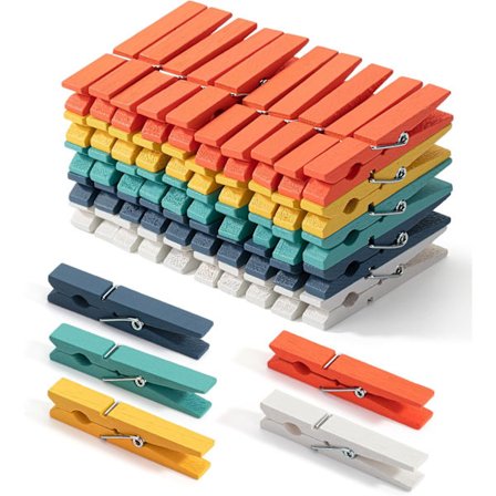 100 stk. naturlige klesklyper i tre, 7,3 cm, fargerike og rustfrie for oppheng av klær, klesklyper, klyper, klesklyper i tre