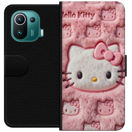Kompatibelt Lommeboketui til Xiaomi Mi 11 Pro Hello Kitty rosa fluffy bakgrunn med ikoniskt ansikt og kawaii-estetikk