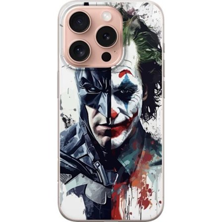 Yhteensopiva Puhelinkuori Apple Apple iPhone 16 Pro Jakettu muotokuva Batmanista ja Jokerista dramaattisessa kuvituksessa, kuvankaunis supersankaritee