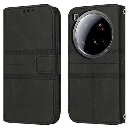 For Xiaomi 15 Ultra Deksel Lommebok Skin-Touch Lær Preget Telefondeksel - Svart