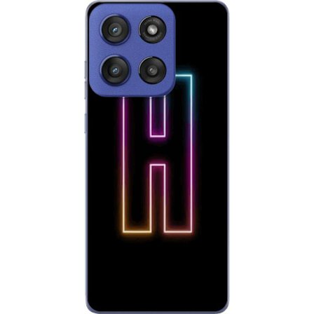 Kompatibelt Mobildeksel til Motorola Edge 60 Stylus Minimalistisk neonbokstav H i fargeskiftende lys mot svart bakgrunn med moderne typografisk følel