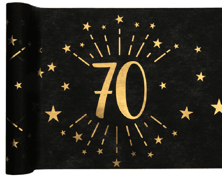 Duk (löpare) Svart & Guld 70 år, 30x500 cm - Partyninja.se
