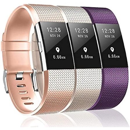 3-pack band kompatibel med Fitbit Charge 2, klassiska specialutgåva ersättningsband för Fitbit Charge 2, damer herrar roséguld/champange/lila-s-m