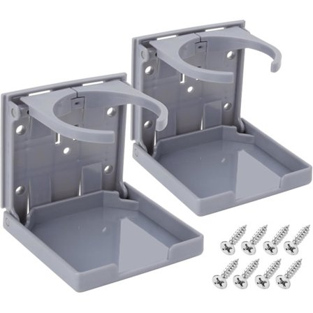 Justerbar Kopholder til Bil - Sammenklappelig Drikkeflaskeholder Passer Til De Fleste Kopper | med Skruer & Tape til Køretøjer (Grå, 2-pak)