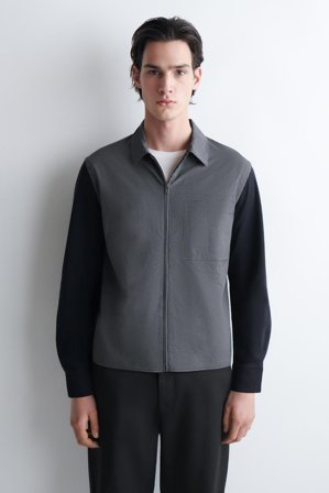 COS Homme Veste Harrington À Carreaux Et Panneaux En Jersey Jacket in Bleu