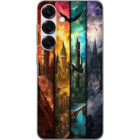 Kompatibelt Mobildeksel til Samsung Samsung Galaxy S25 Fire magiske slott i forskjellige elementfarger, episk fantasikunst med ild vann luft og mørke