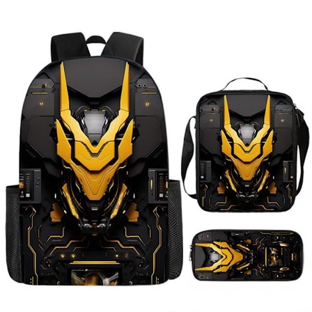 Mechanical Style 3-Piece Skolväska Set – Stor Ryggsäck för Elever, Anime Cartoon Design, Vattentålig & Slitstark