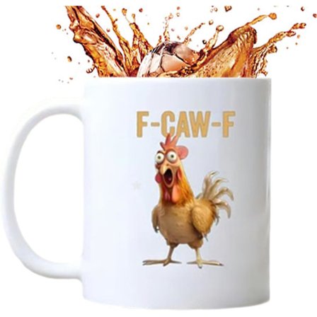 F-Caw-F Funny Chicken Mug, 33 cl Fcawf Rooster Coffee Mug, Ceramic Tea Mug for Men and Women, Novelty Mug Gift Office Home