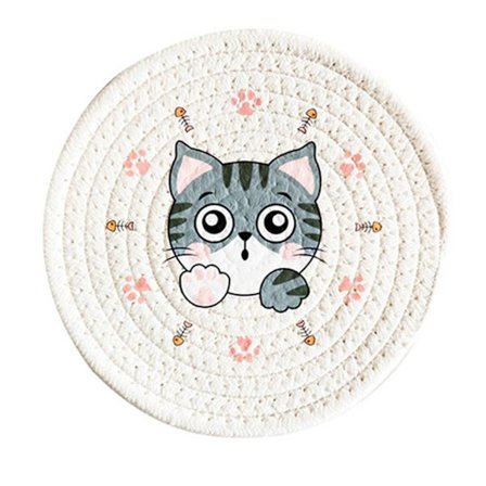 Rund Varmeisolerende Grydemåtte 18cm Creme Grå Kat