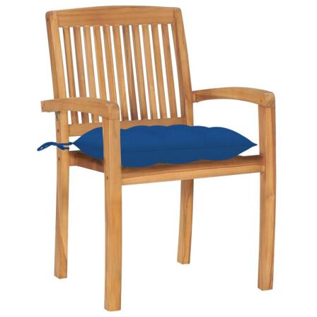 Vidaxl Trädgårdsstolar 2 St Med Blåa Dynor Massiv Teak Blå