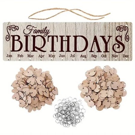 DIY Trä Familj Födelsedagstavla Hängande Skylt Hänge, Kalender Vägg Födelsedagspåminnelse Skylt med 100 Träetiketter, Perfekt Present till Mamma 