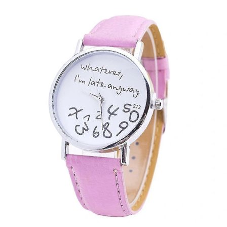 Damer Whatever Im Late Anyway Bogstav Rund Urskive Kunstlæderrem Kvarts Ur Pink