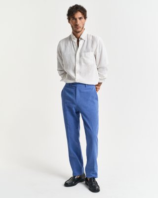 GANT - Slim fit dressbukser i bomullslin til herre salty sea