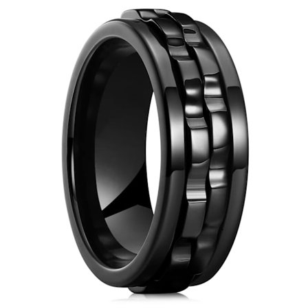 Mode Punk Style Gear Roterande Ångest Fidget Ring Titanium Stål Kedja Spinner Ringar För Män Rock Biker Bröllopsfest Smycken