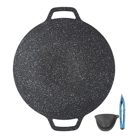 Koreansk BBQ Grill Pan Rund Hög Värmeledningsförmåga Lätt att Rengöra Grillplatta för Inomhus Utomhus Matlagning 34cm/13.4in