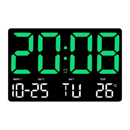Digital väggklocka, extra stor LED-display, datum, inomhustemperatur, Fahrenheit/Celsius, elektronisk väggklocka elektronisk klocka