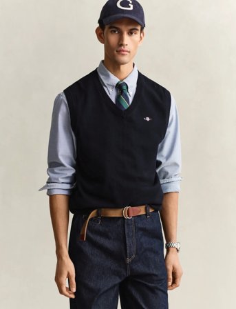 GANT Classic Cotton Vest - Blue - M
