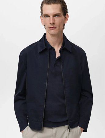 Mango Zipper Cotton Jacket - Navy - XL