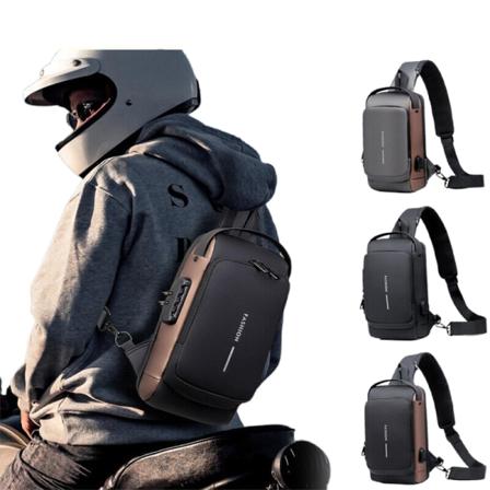 USB-laddning Sport Sling Anti-stöld Axelväska Crossbody Väskor Bröst Dagryggsäck Black Gold