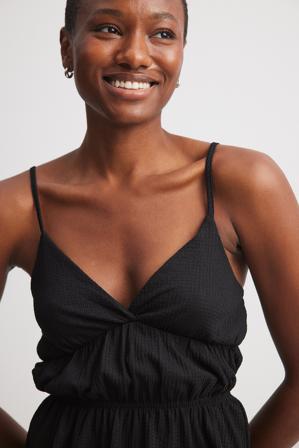 NA-KD Débardeur structuré à col en V - Débardeurs - Noir - Small