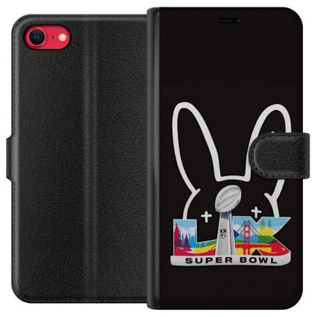 Kompatibelt Lommeboketui til Apple iPhone 7 Bad Bunny portrett med åpen skjorte, tatoveringer og krøllete hår i stilfull motefotografering