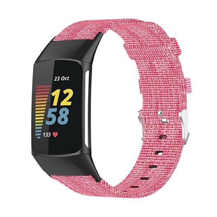 Fitbit Charge 5 andningsbart klockarmband i nylon - Rosa