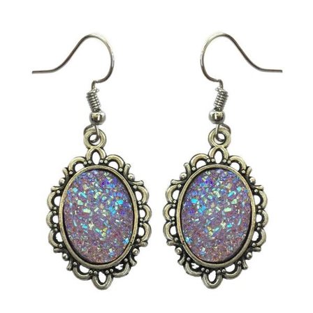 Earrings - Glitter - Druzy - Victorian - Opal/Purple