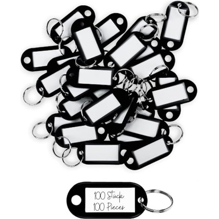 100 nøgleringe i sort/nøglepanel, kraftig vejrbestandig, med La