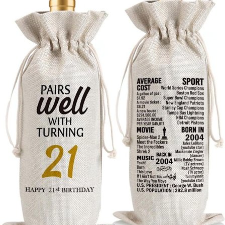 Jubilæumsvinflaske gavepose, imiteret linnedmateriale, perfekt til fester og fødselsdagsfejringer, beige, 35*15 cm, moderne minimalistisk stil