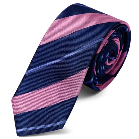 Rosa & Pastellblau Gestreifte Marineblaue Seidenkrawatte 6cm für Männer - Krawatten mit Muster