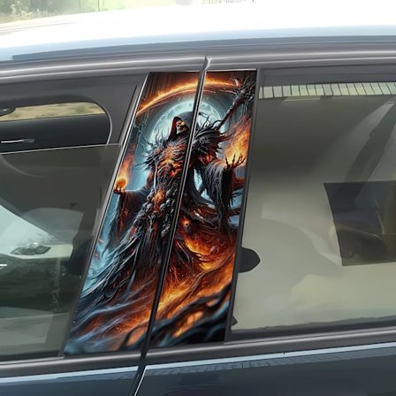 Sæt med 2 vinyl bil dørklistermærker, selvklæbende anime dødningehoved monster tema, forreste B-stolpe djævle klistermærker