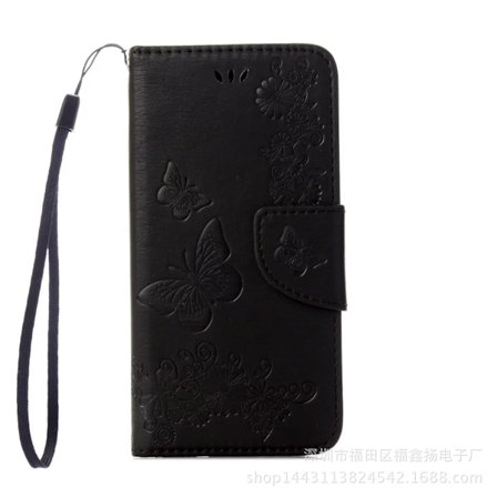 Etui til iPhone 13 Mini svart preget sommerfugl kortlomme klaff skinnlommebok