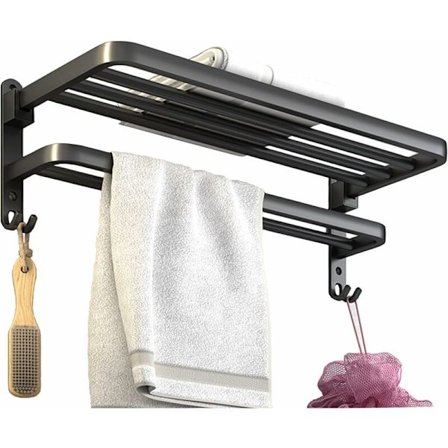 Håndklædeholder til badeværelse med dobbelt håndklædestang og kroge, 20 tommer håndklædehylde med håndklædestang, håndklædeholder (mat sort)