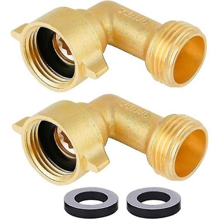 Hageslangekobling 90 Graders Messing Hageslange Albue Solid Messing Adapter (2 stk) + Ekstra 4 Trykkskiver