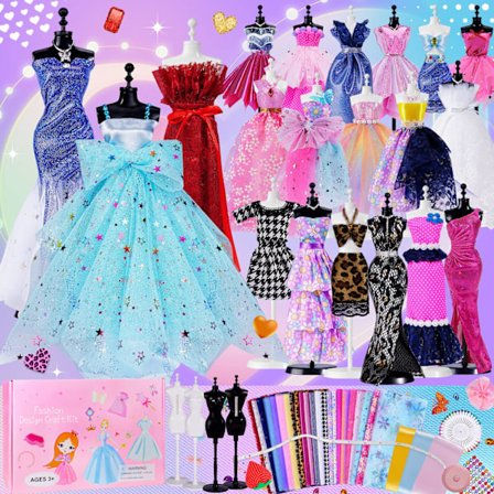 500 STK Mode Designer Sæt til Piger Kreativitet DIY Kunst & Håndværk Sæt til Børn med Mode Design Skitsebog, 4 Mannequiner, Pigebørns Fødselsdagsgave