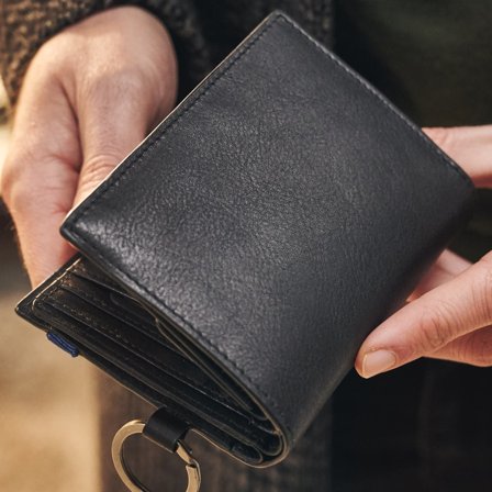 Lonnie Black Leather RFID-Blocking Wallet with Keyring for Men - Card Holders