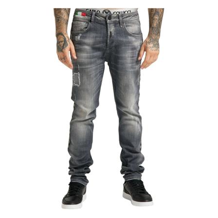Carlo Colucci, Jeans with used wash and speechopiping cecchetto Grijs, Heren, Maat:W34