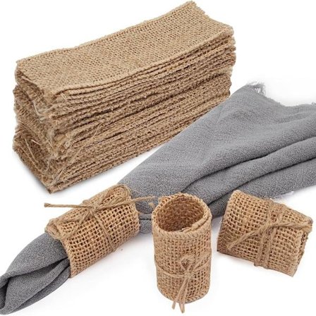 100 stk. Burlap serviettringer Wired Edge Serviettbånd Serviettbånd