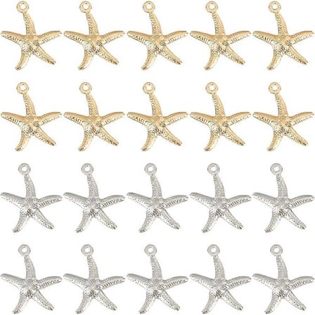 1 Æske 100 stk. Søstjerne Charms Ocean Charm Bulk Rustfrit Stål Søstjerne Sølv Ægte 24K Guldbelagte Søstjerne Charms til Smykkefremstilling Charms 