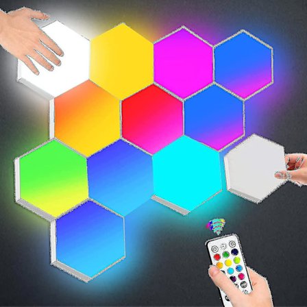 Hexagonlampor med fjärrkontroll. Smarta LED-väggpaneler med beröringskänslig RGB-stämningsbelysning
