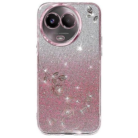 KADEM Deksel til Realme 11 5G/11x 5G, Glitterblomst TPU-deksel med Rhinestone-dekor