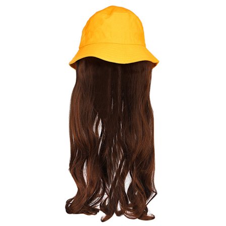 Motebøttehatt Parykk Lang Krøllete Hårforlengelse Utendørs Reise Hårstykke Mørkebrun