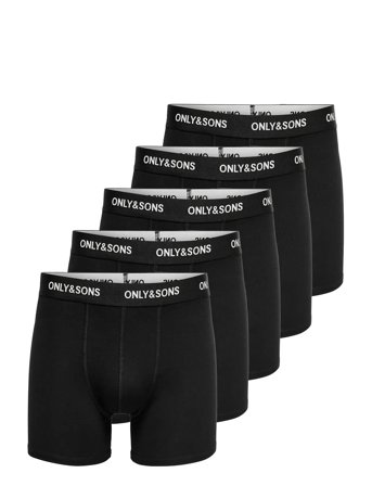 Onsfitz Solid Black Boxer 5-Pack Black ONLY & SONS