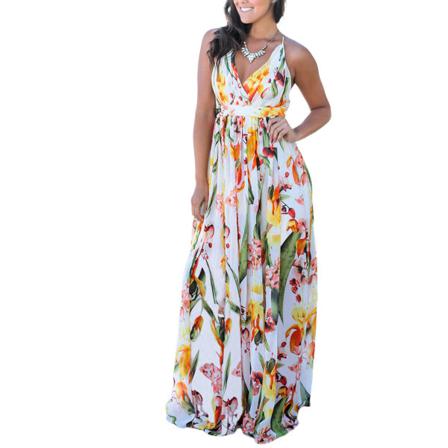 Dam Sling Blommig Lång Klänning Maxi Casual Sundress Print Sommar